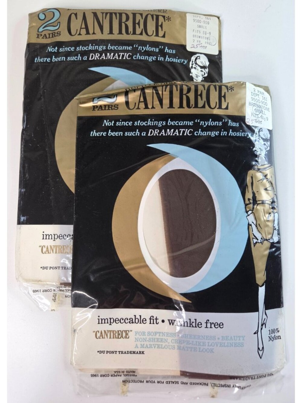 Vtg Cantrece Nylon Stockings Small Fits 8.5-9 Seamless Sheer Brown 2 Pack Bundle